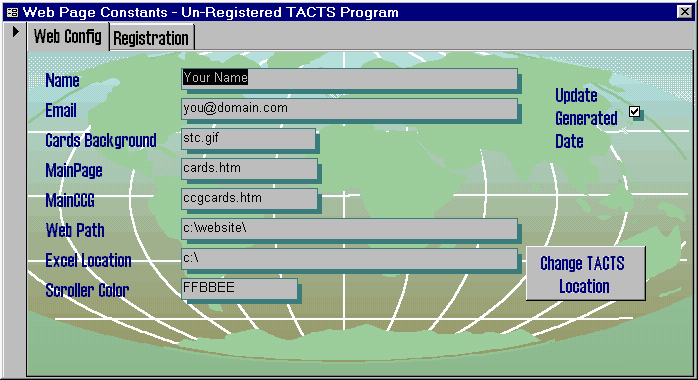 TACTS Web Page Constants Form Tab